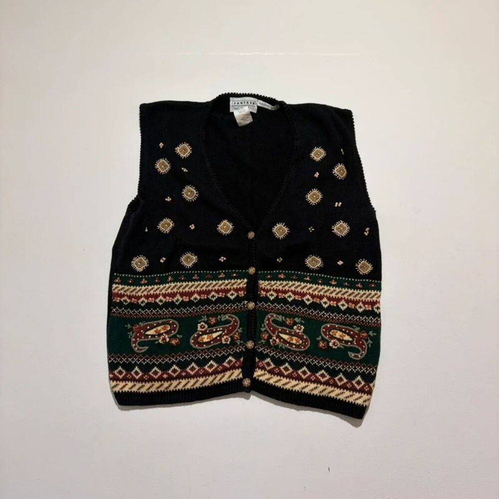 Jantzen Classics Hand Embroidered Women's Black Sweater vest